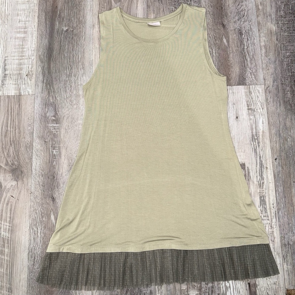 LOGO by Lori Goldstein Layers Regular Knit Tank with Tulle Hem Olive Large